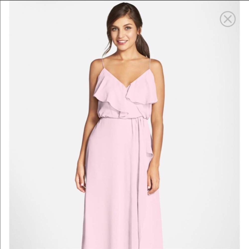 Nouvelle Amsale “Drew” Chiffon Dress in Powder